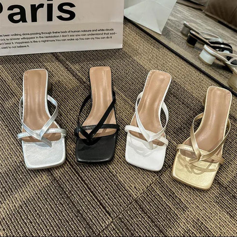 Women Casual Open Toe Slid Block Heels